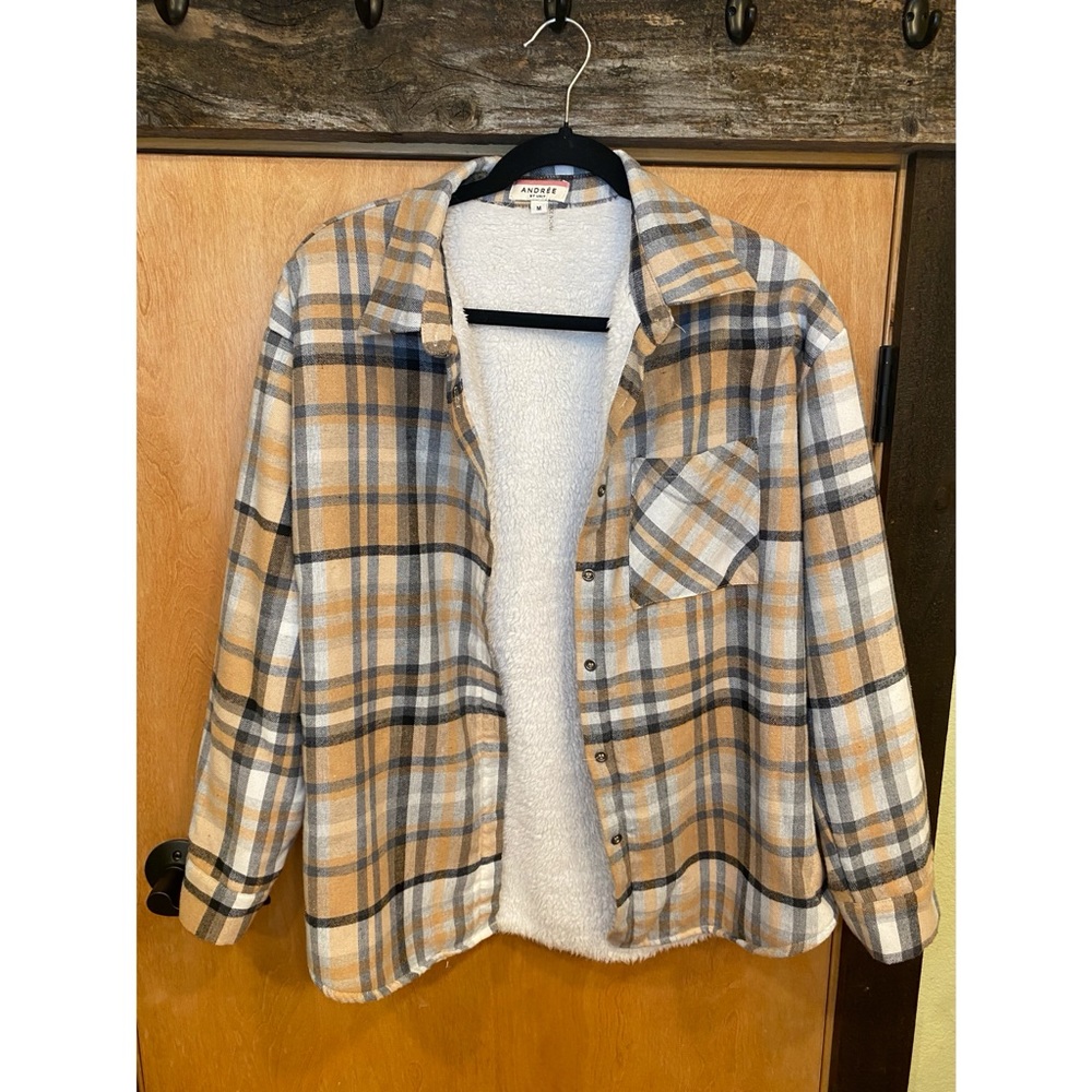 Khaki Plaid Flannel Jacket - Medium NWOT